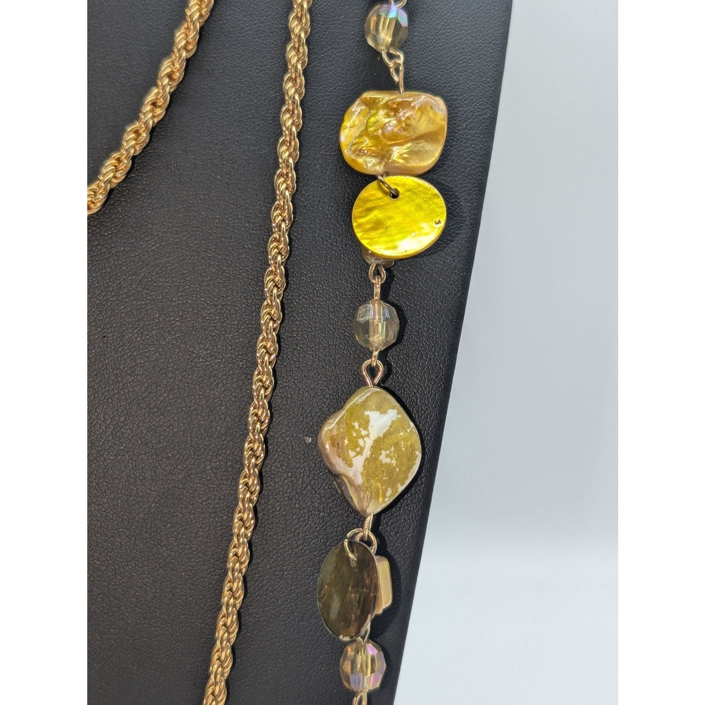 Lot of Four Gold Tone Green Yellow Necklaces