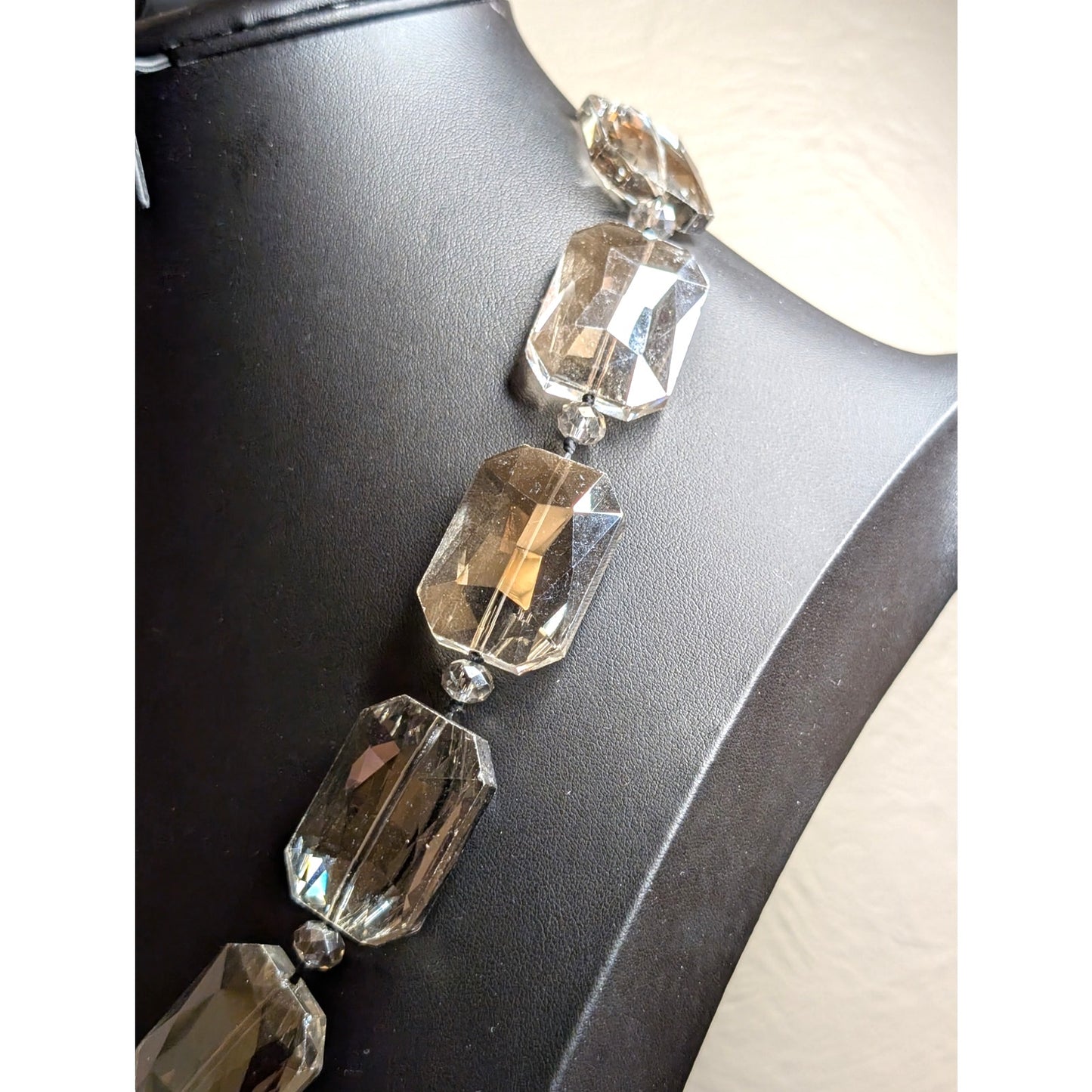 Leslie Danzis Chunky Faceted Smoky Glass Silver Tone Statement Necklace