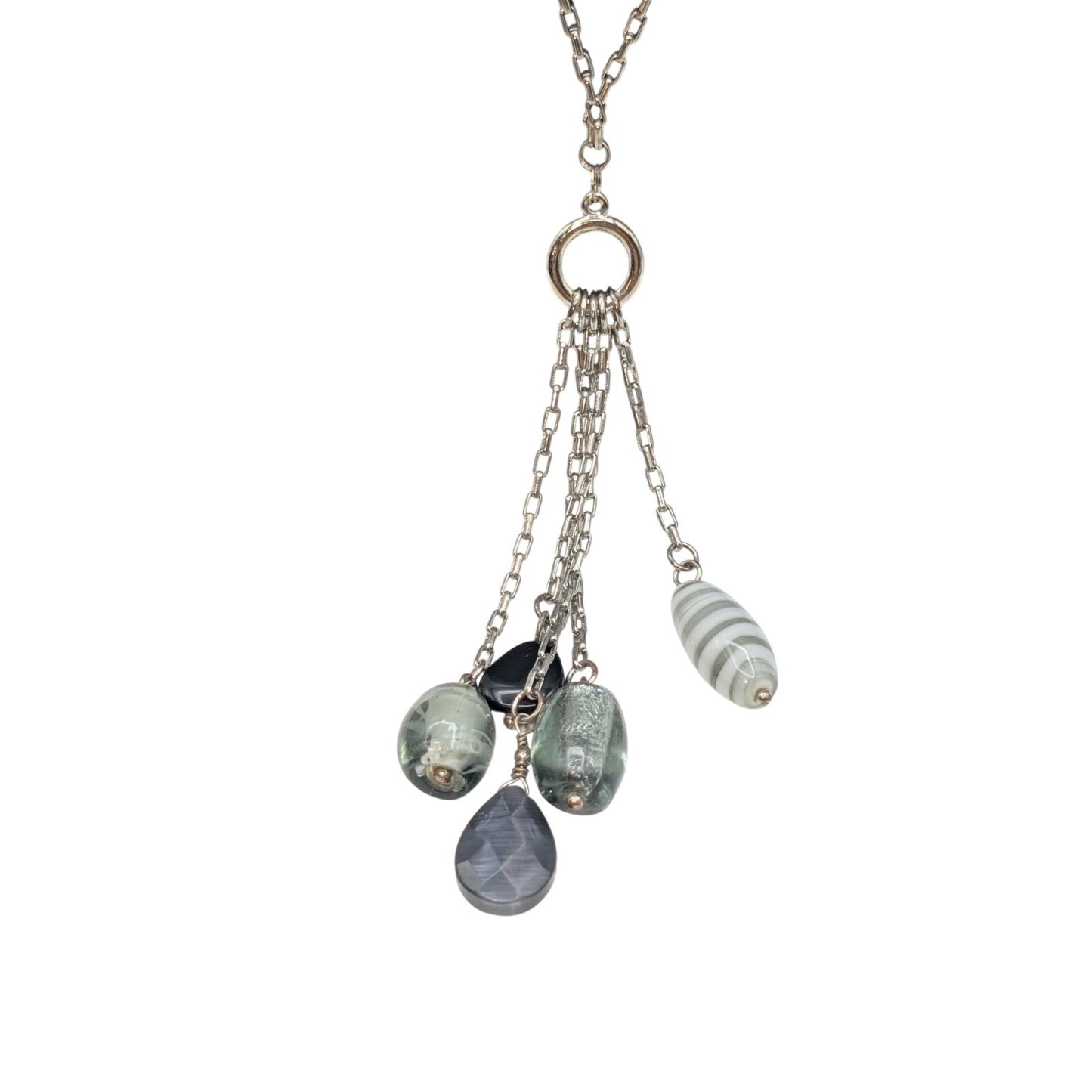 Lia Sophia Glass Beaded Pendant Toggle Clasp Silver Tone Chain Necklace