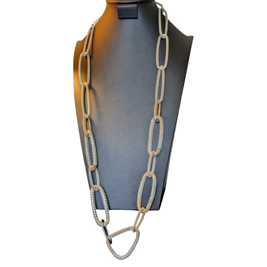 Vintage Chico's Mesh Link Silver Tone Long Statement 34" Necklace
