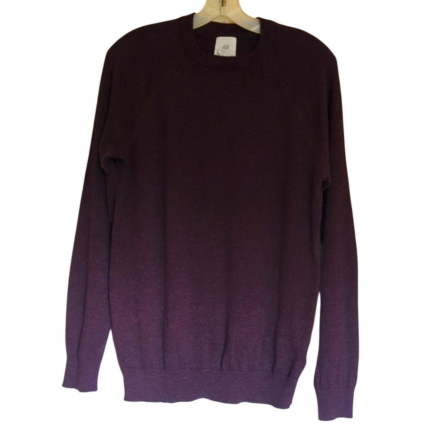 H & M Burgundy Heather V-Stitch Crewneck 100% Cotton Sweater Men's Size S