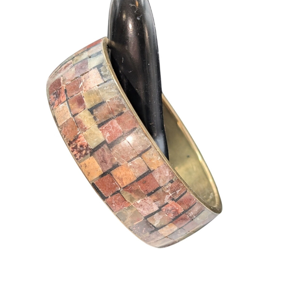 Lot of Three Vintage Metal Stone Inlay Bangle Bracelets