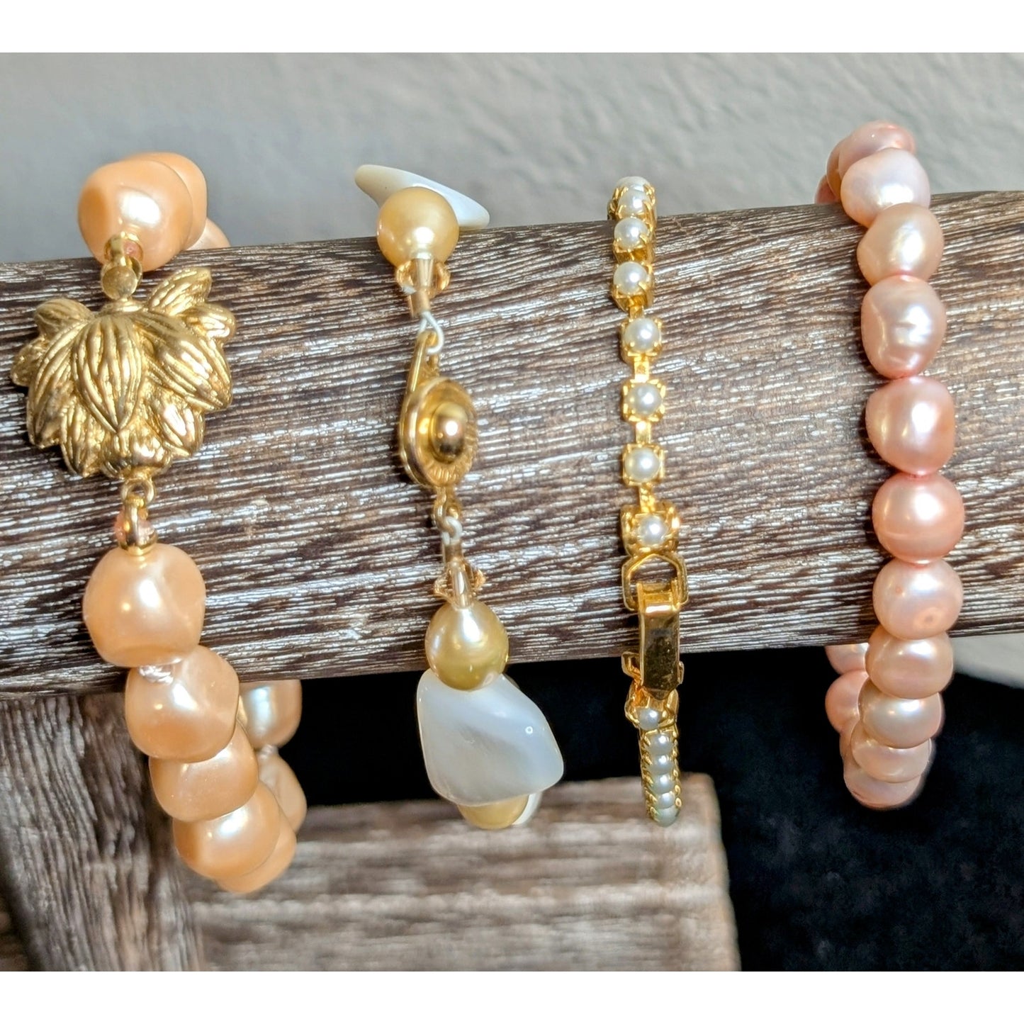 Reseller's Dream Lot of Four Pink Faux Pearl Gold Tone Themed Bracelets