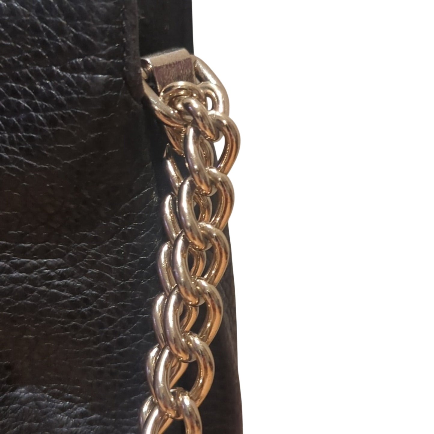 Kate Spade Black Shimmer Pebbled Leather Chain/Leather Strap Shoulder Bag