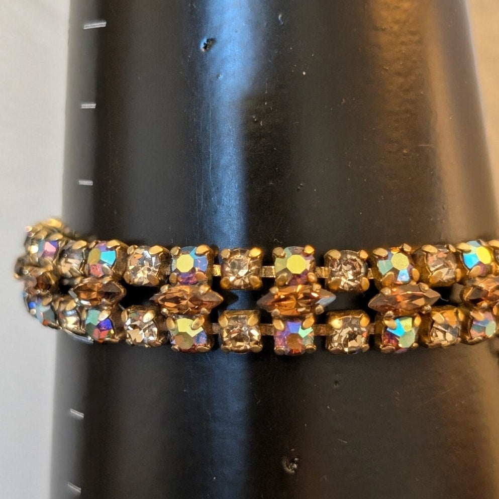 Vintage 60s-70s Signed Sherman Stunning AB and Topaz Swarovski Crystal Bracelet