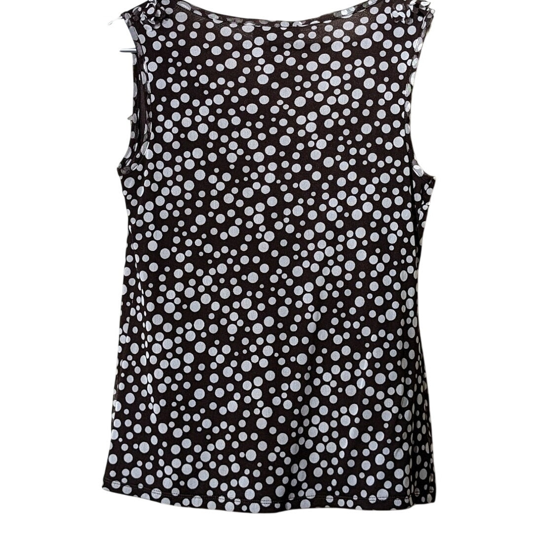 INC International Concepts Brown Polka Dot Flouncy Ruffle Neck Tank Womens Sz L