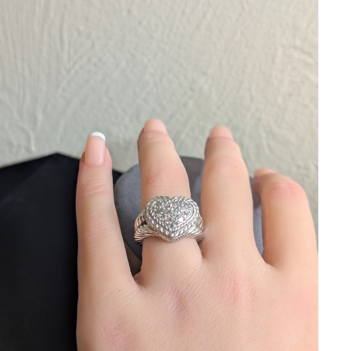 Judith Ripka Classic Diamonique 925 Sterling Silver Cluster Heart Ring Sz 5.75