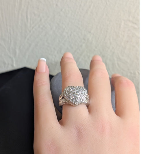 Judith Ripka Classic Diamonique 925 Sterling Silver Cluster Heart Ring Sz 5.75