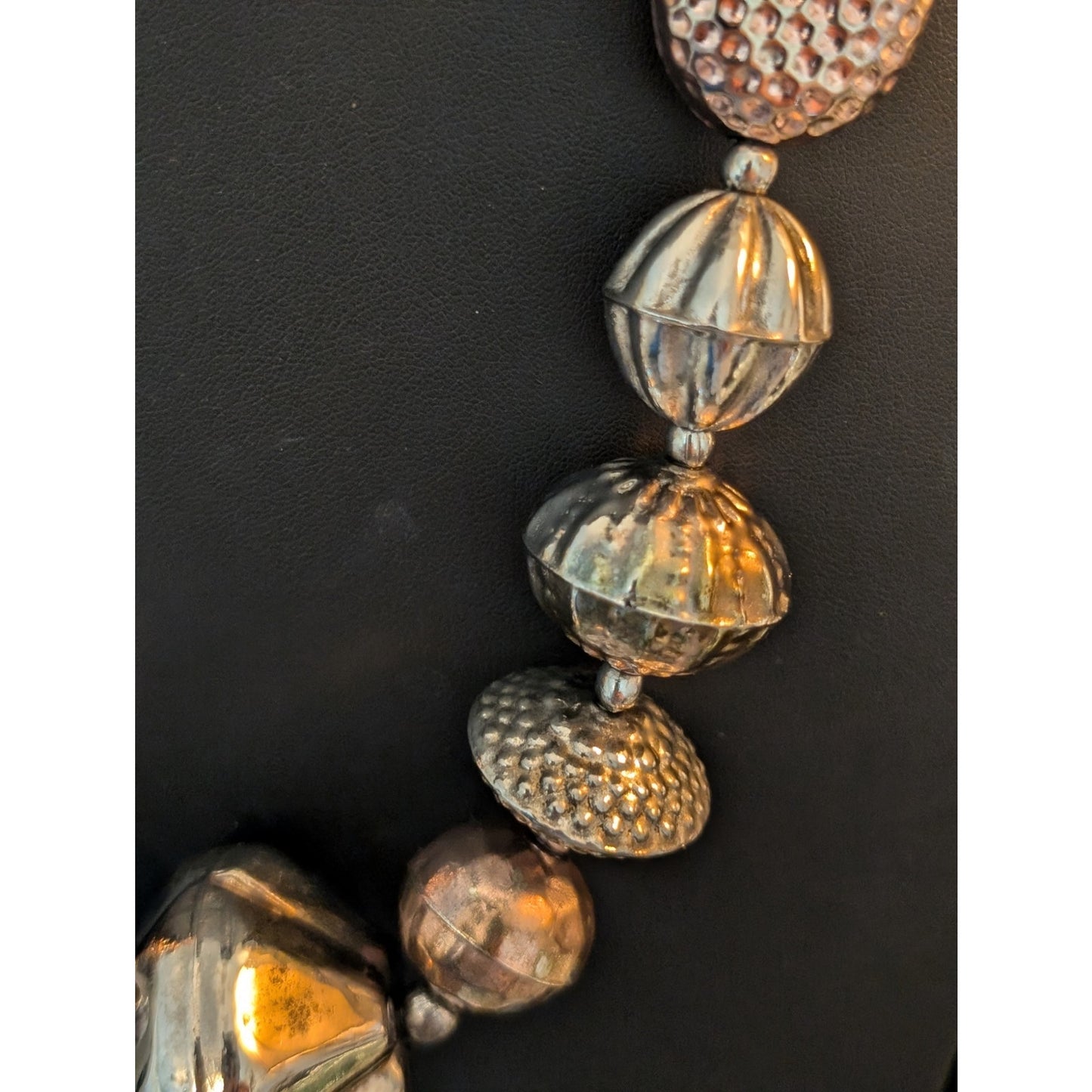 Vintage Chunky Tribal Multi-Tone Multi-Shape Metal Beaded Lightweight Necklace