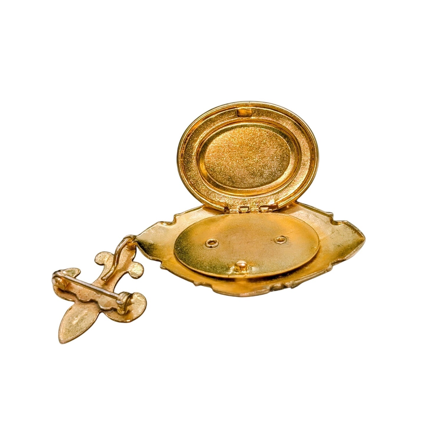 Vtg 1930s Guilloche Enamel Work Rose Design Fleur de Lis Locket Hanging Brooch