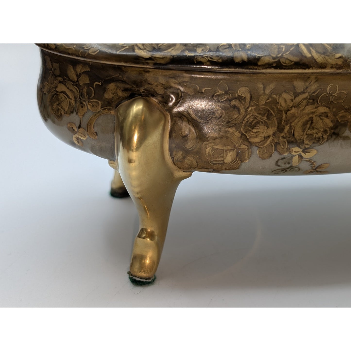 Vtg/Antique Signed Louise Gold Footed China Oval Hand Painted Trinket Box