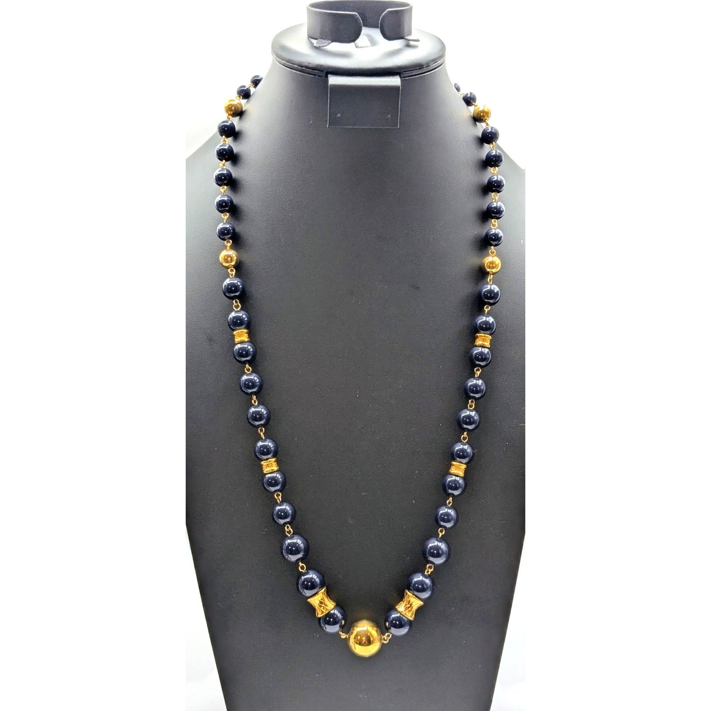 Vintage LC Liz Claiborne Navy & Gold Beaded Acrylic 30.5" Necklace