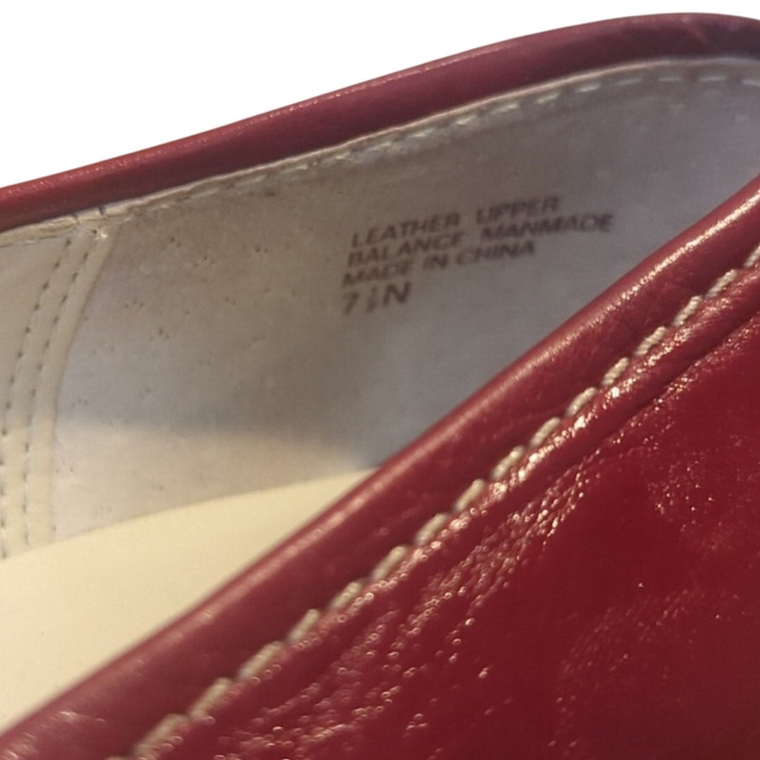 Anne Klein iflex Red Leather Topstitch Gold Hardware Loafers Women's Size 7.5N