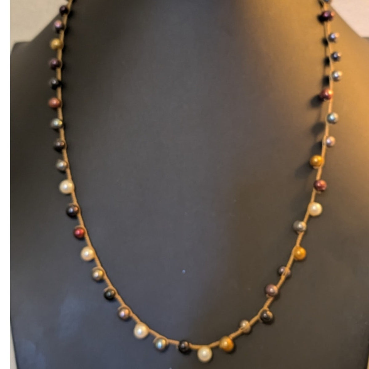 Hand-Crocheted Collection of Multi-Color Natural Pearls W/ Crystal Bauble Clasp