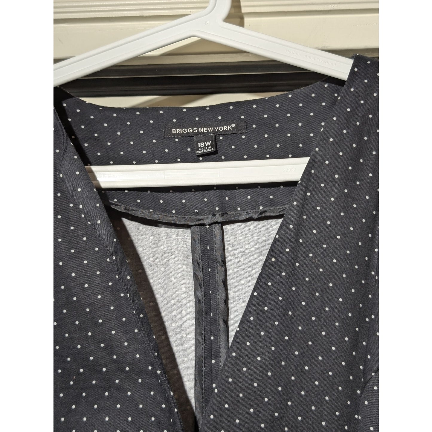 Briggs New York Black Polka Dot One Button V Cut 3/4 Sleeve Blazer Womens Sz 18W