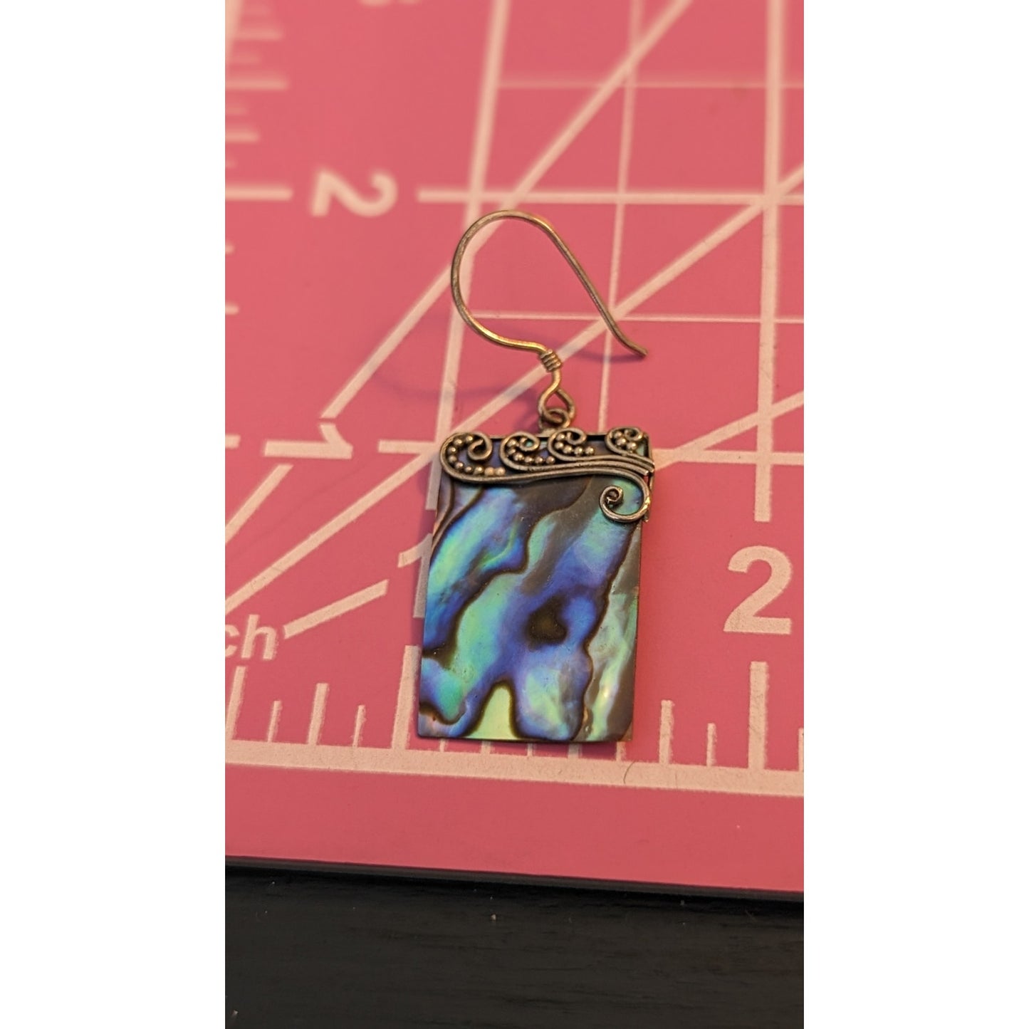 Marked 925 Sterling Silver Abalone Dangle French Wire Earrings
