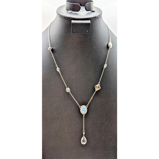 Ali-Khan New York Silver Tone Crystal Y Dangle 18"-21.25" Necklace