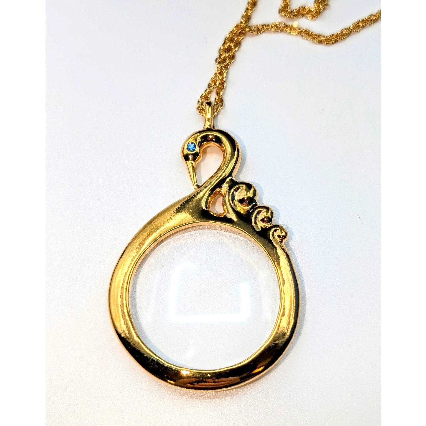 Vintage Rare Book Signed 1994 Avon Swan Magnifying Glass Pendant Necklace