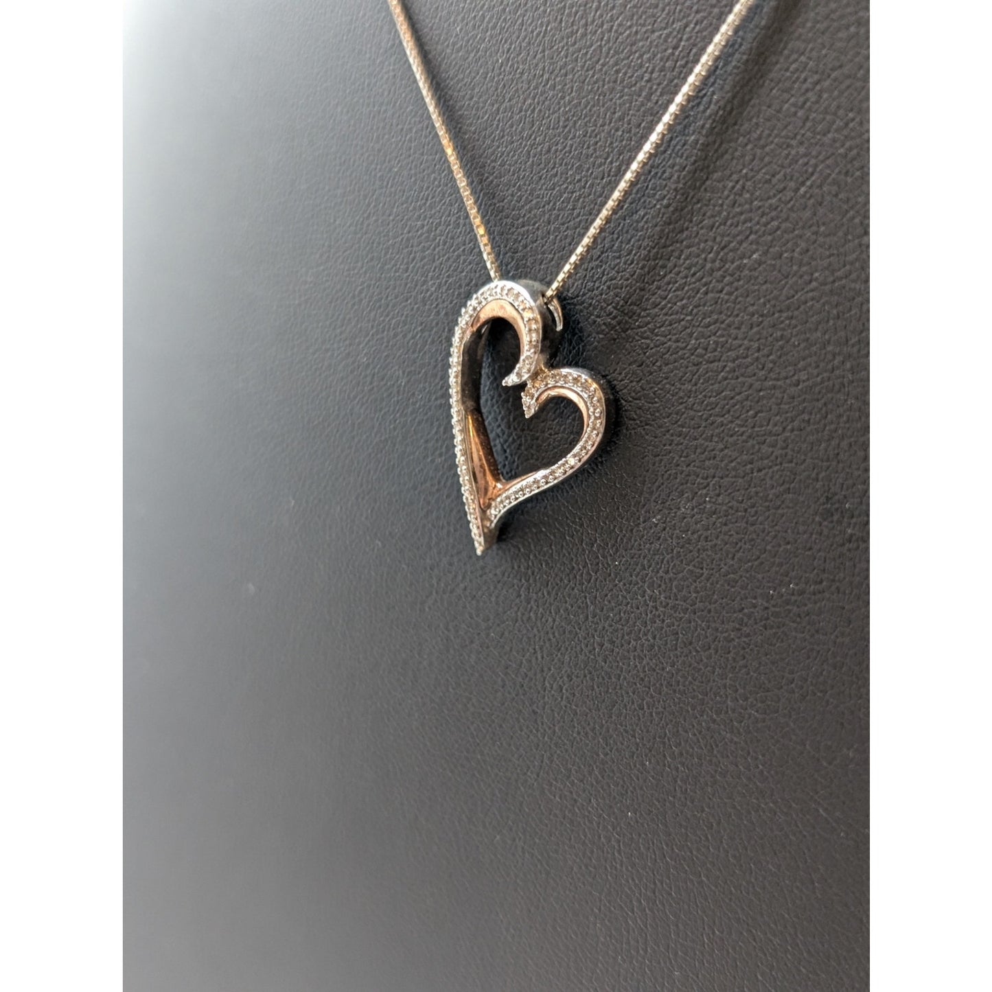 Marked JWBR 925 Sterling Silver 10K Yellow Gold Diamond Abstract Heart Necklace