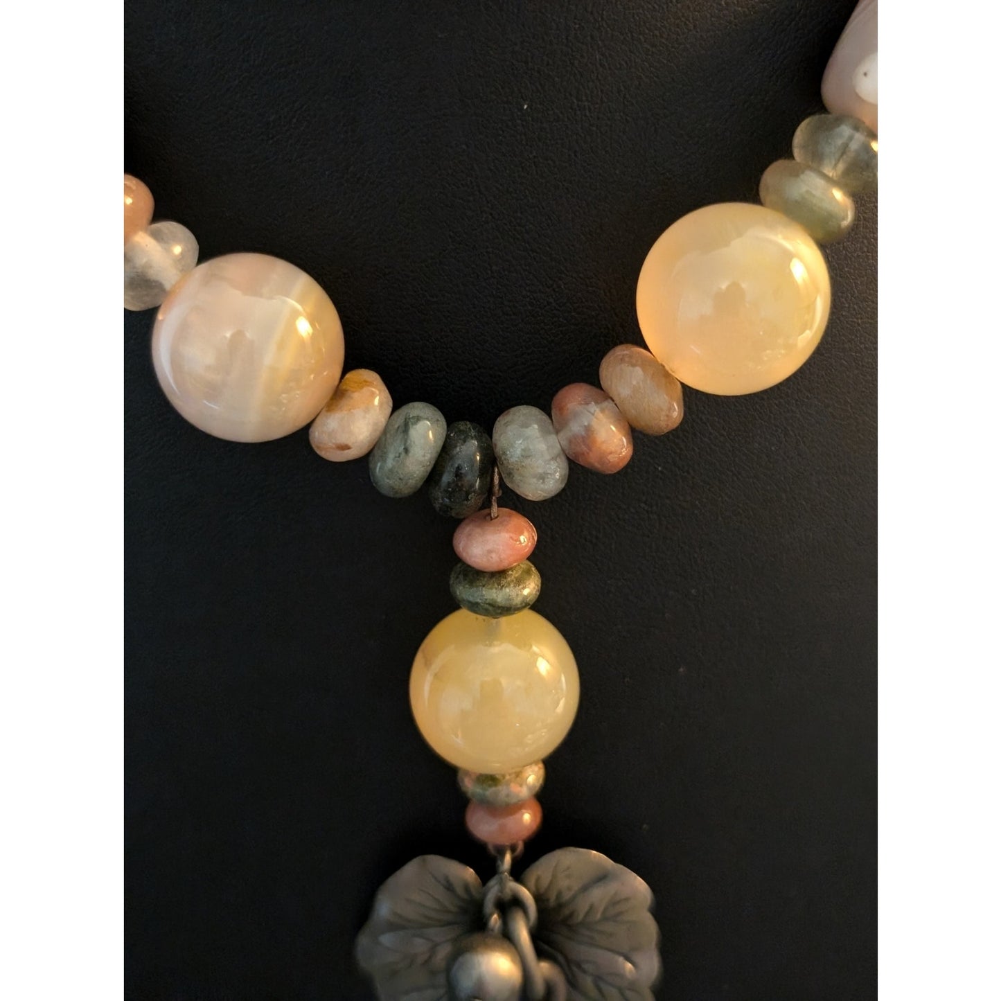 Earth Tones Agate Stone Bead Boho Tribal Bronze Charm Dangles Necklace