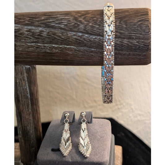 925 Milor Italy Sterling Silver Chevron Dangle Earrings & Matching Bracelet