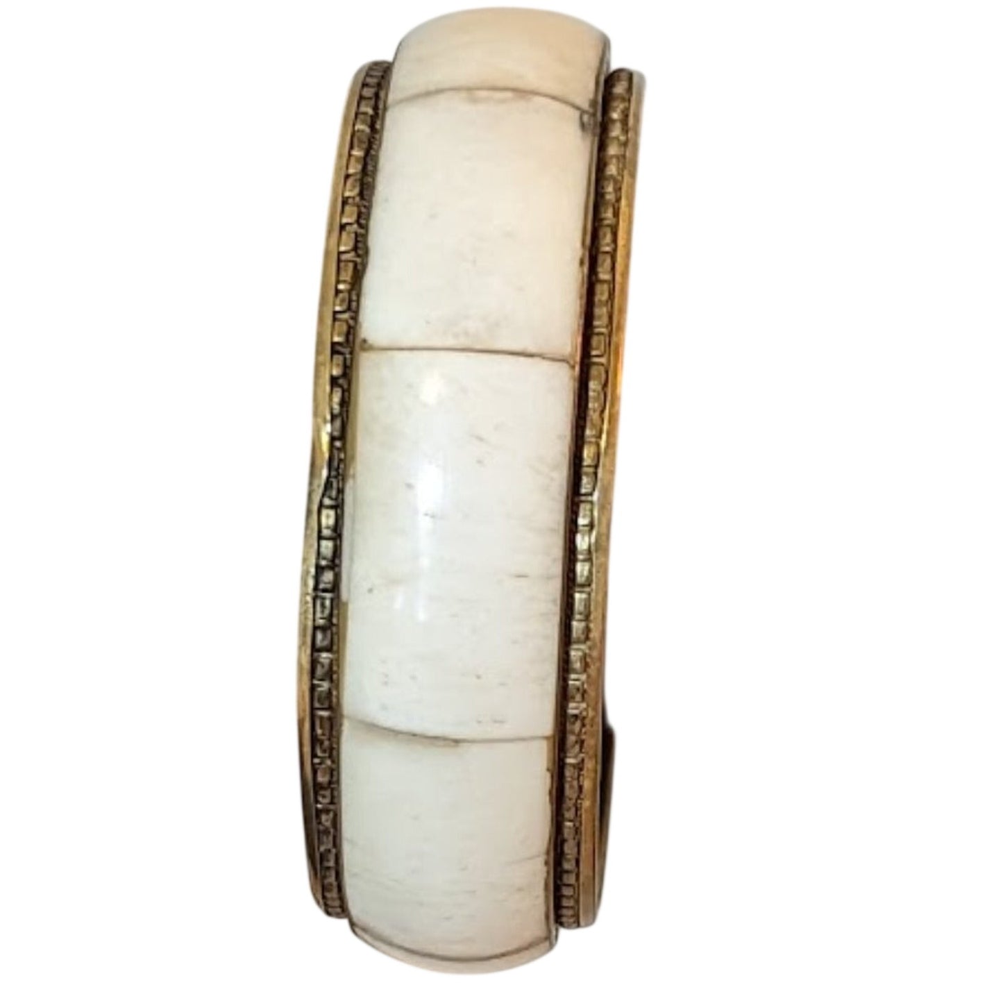 Cream Stone Inlay Brass Bangle