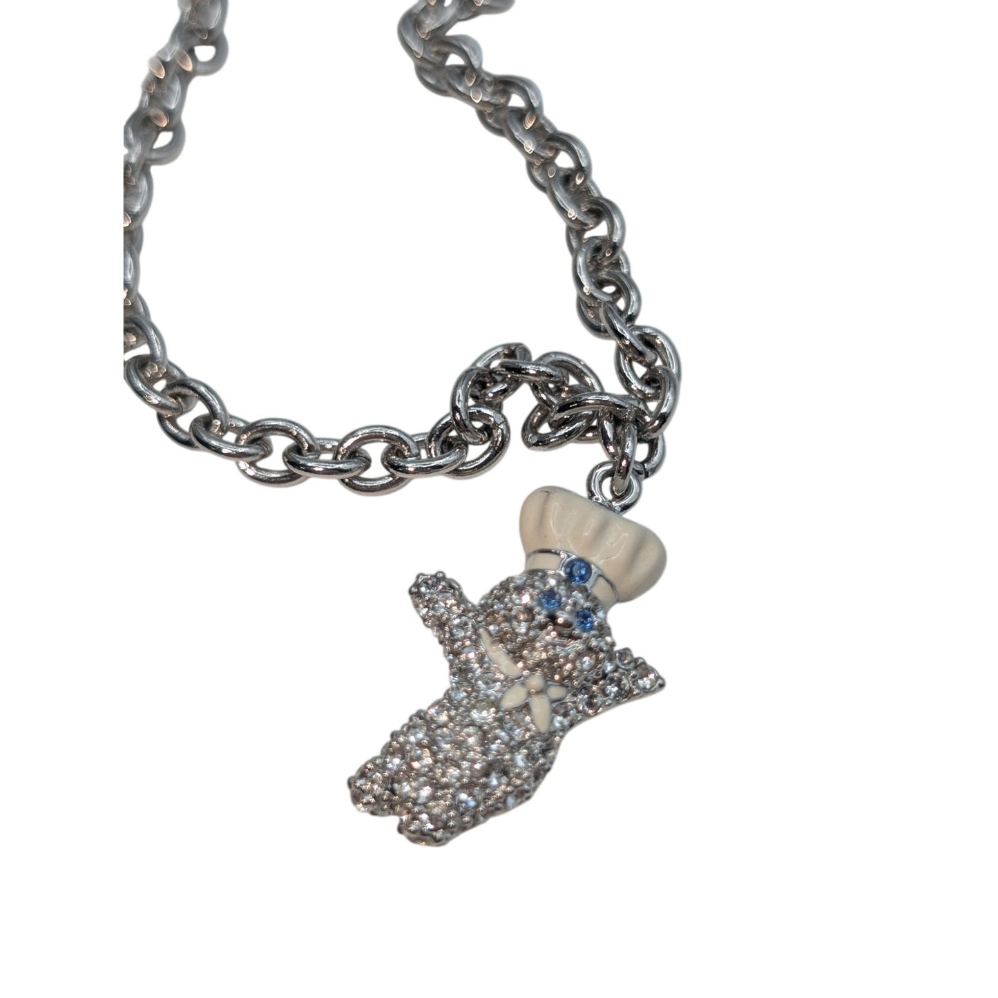 Danbury Mint 2010 Pillsbury Doughboy Pendant Silver Tone Rolo Chain Bracelet