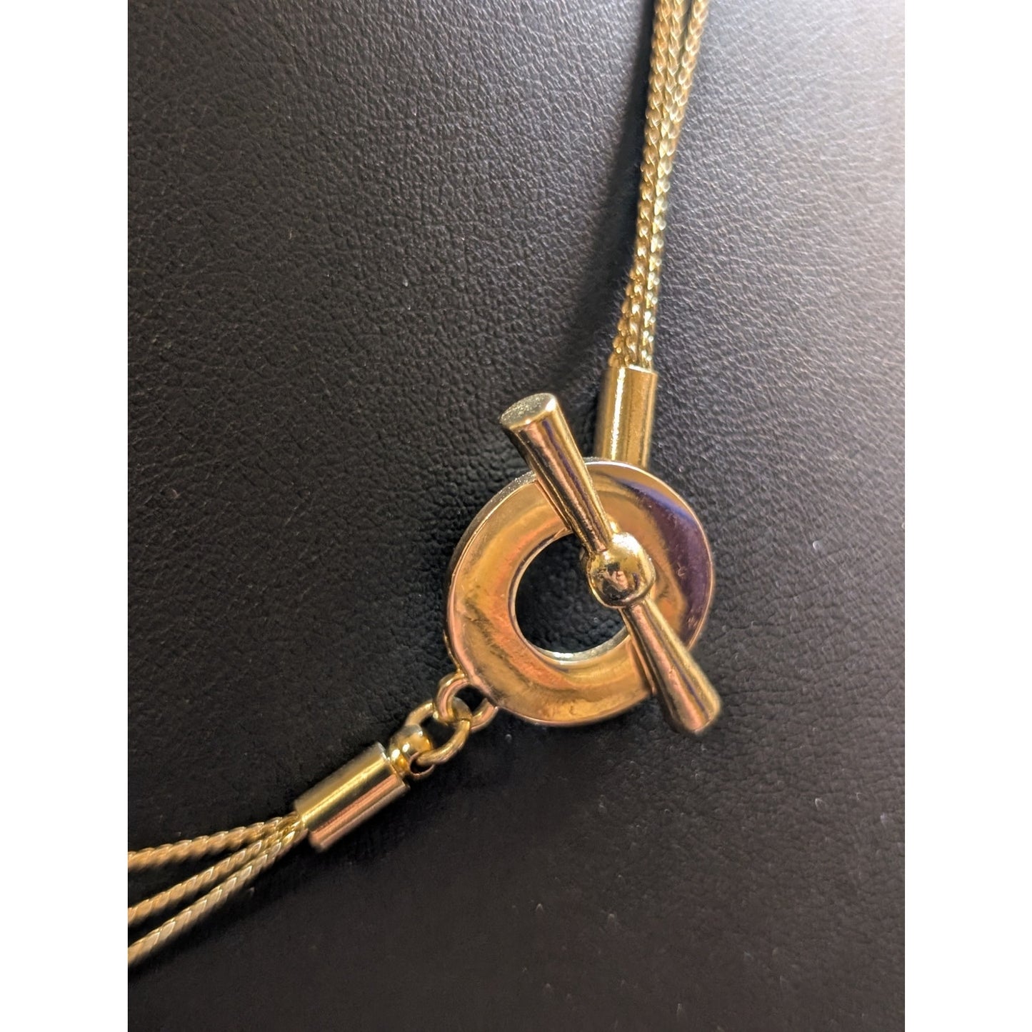 Layered 3-Strand Oval Brushed & Polished Gold Tone Toggle Clasp Chain Necklace