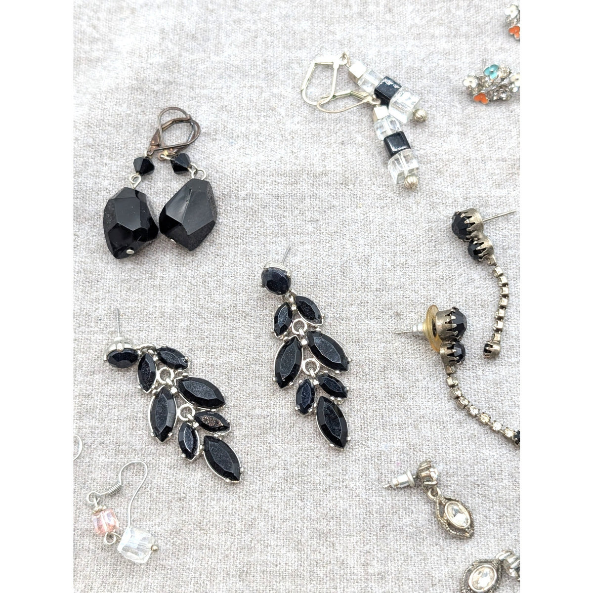 Lot of 13 Pair Black Crystal Rhinestone Earrings For Pierced Ears
