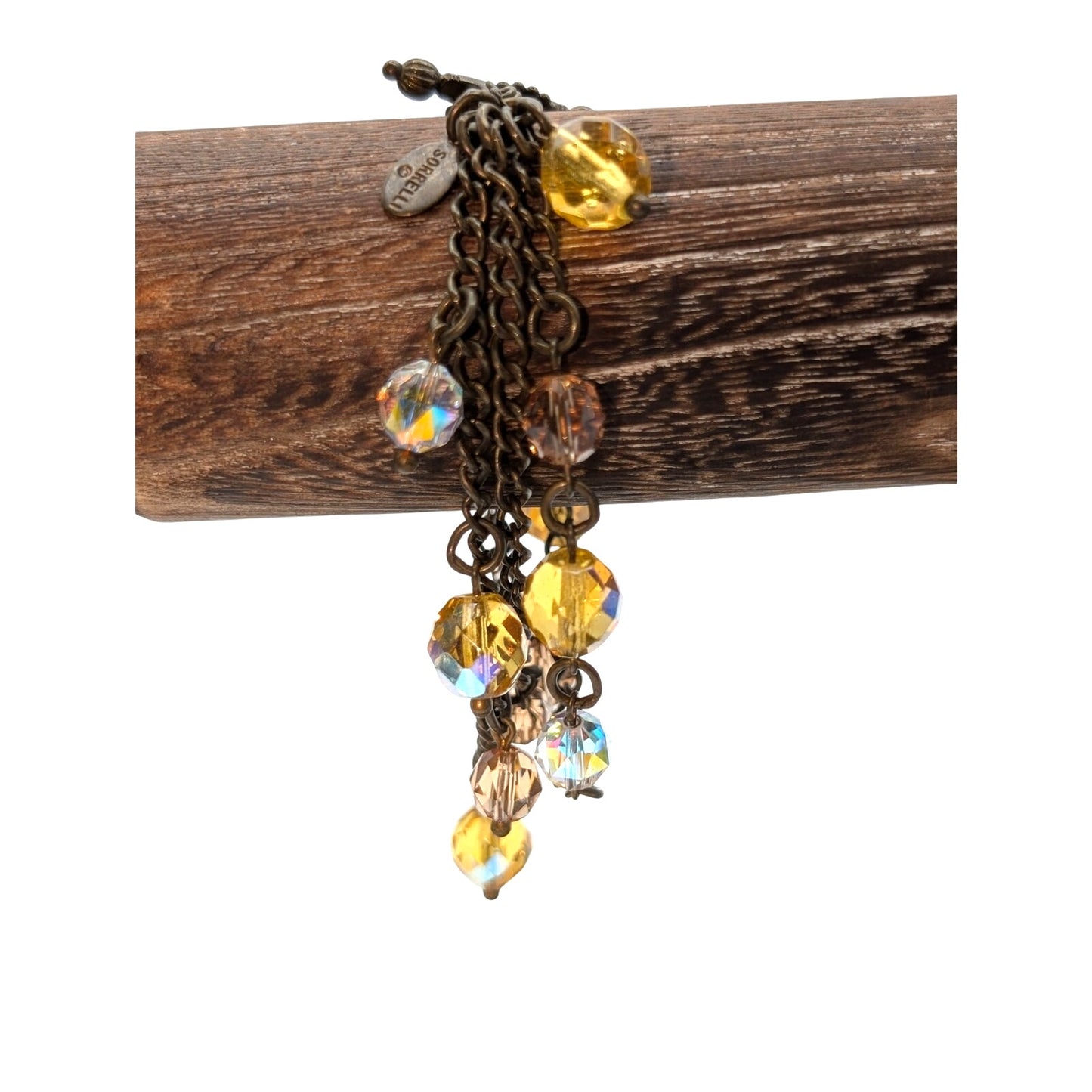 Vintage Signed Sorrelli Brass Genuine Crystal Multi Chain Toggle Clasp Bracelet