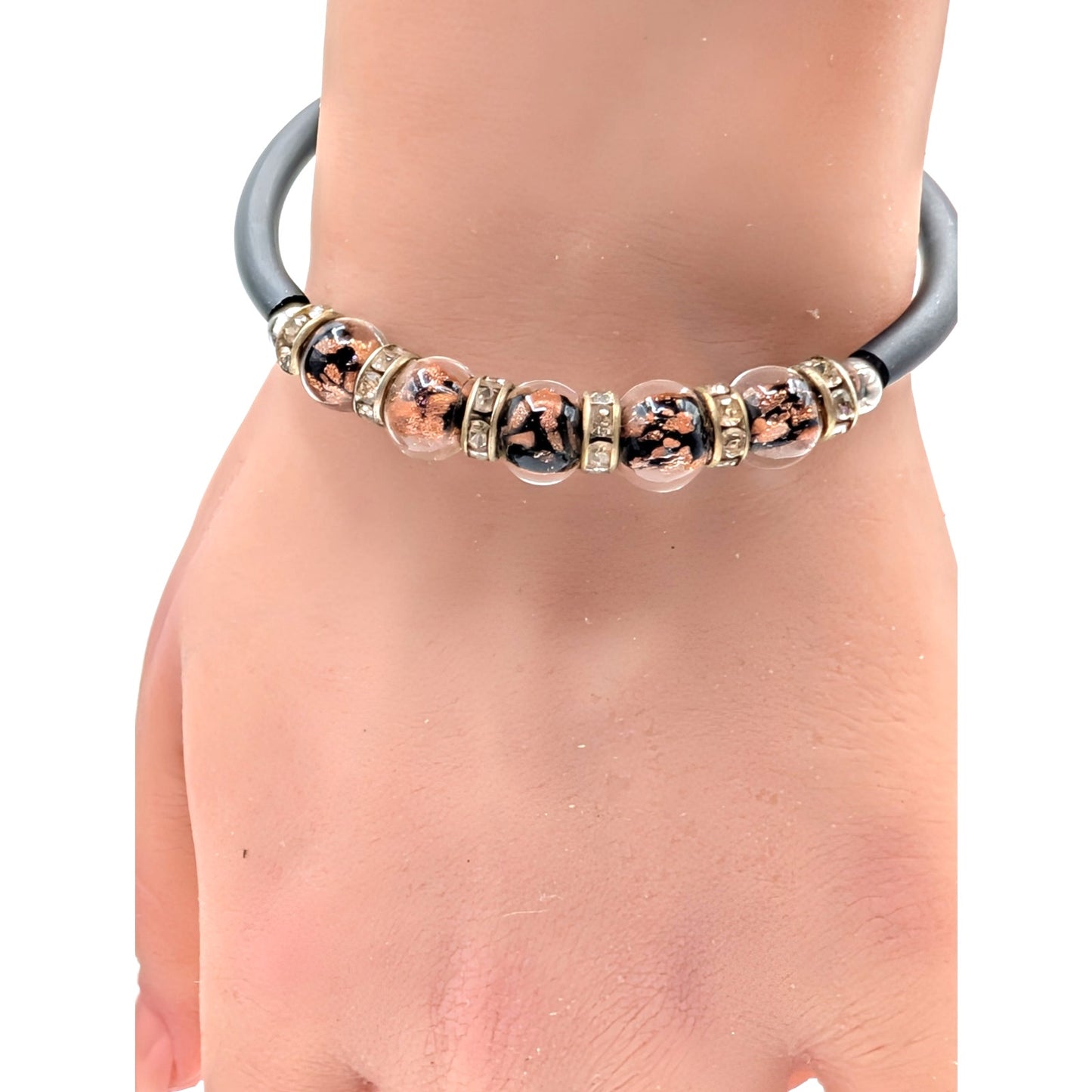 VTG Murano Five Glass Bead Crystal Rondelle Adjustable Wire Bracelet One Size