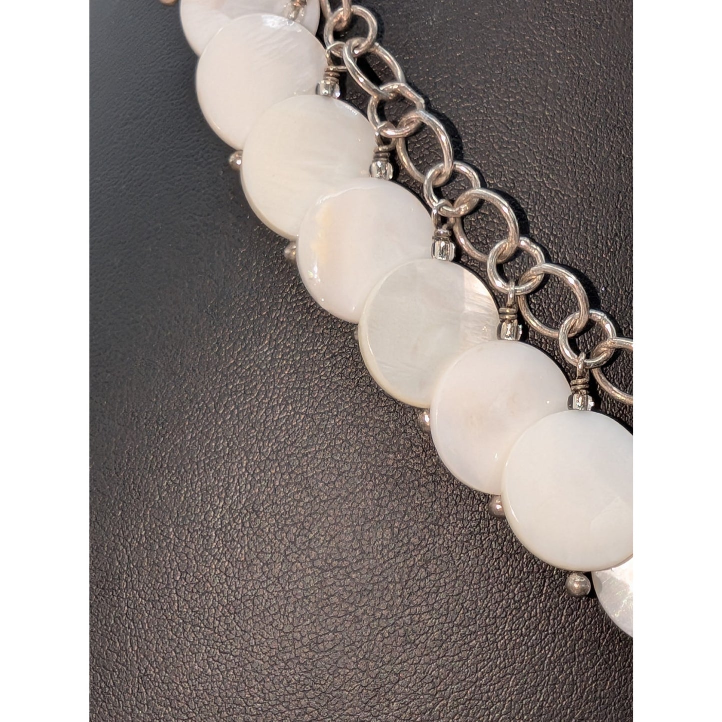 VTG 925 Sterling Silver 18"Chain W/ Mother of Pearl Bead Dangle Collar Necklace