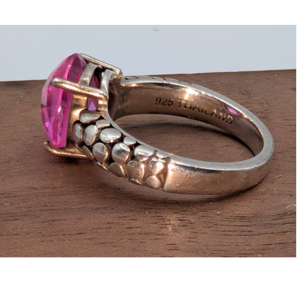 Michael Dawkins 925 Sterling Rose Cut Checkerboard Round Pink Sapphire Ring Sz 6