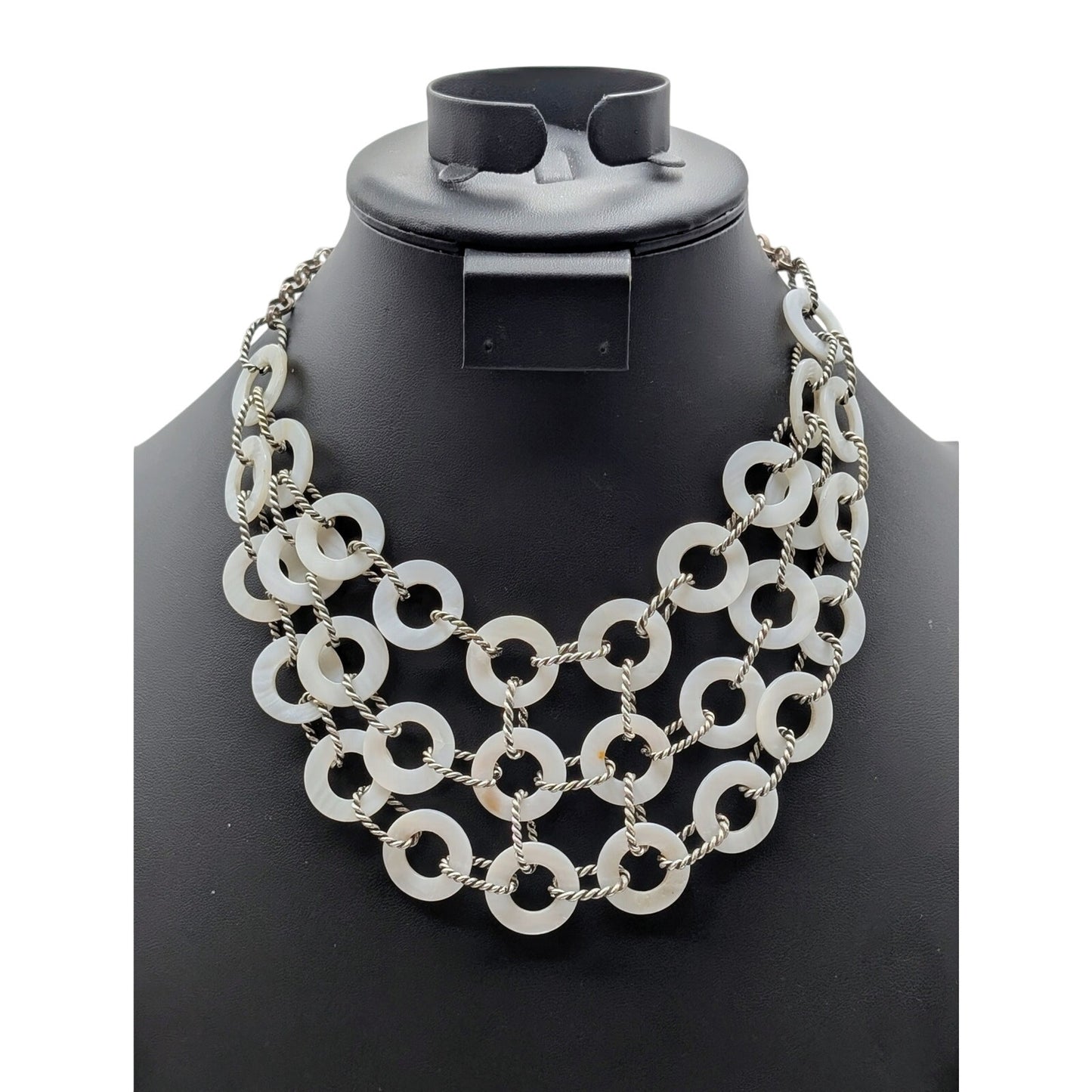 Premier Designs Shell Multi-Layer Circle Bib Silver Tone Chain 16.25" Necklace