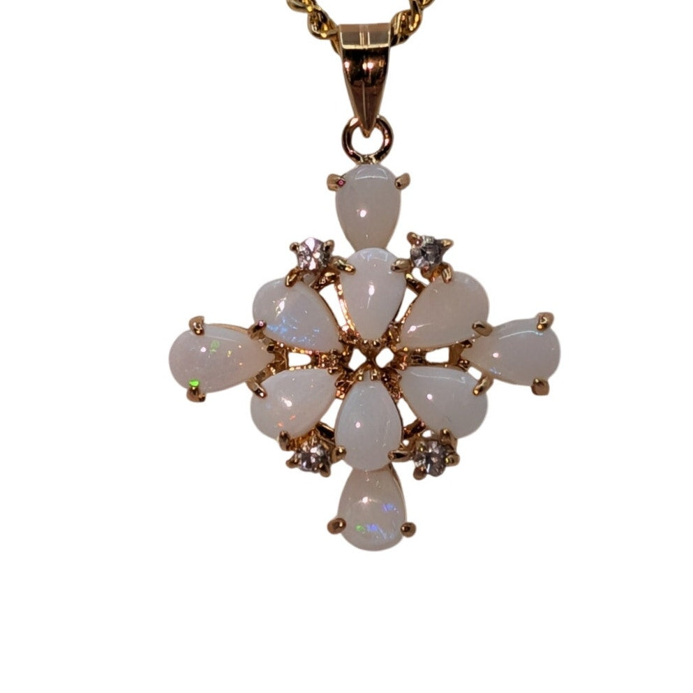 Vintage Multi Opal Crystal Pendant Gold Tone 18" Chain Necklace