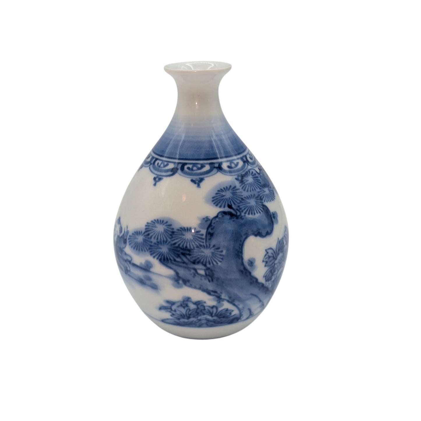 Signed Chinese Blue & White Porcelain Petite Bud Vase