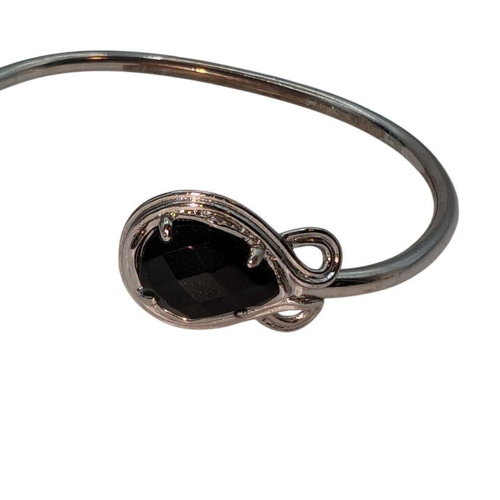 Kendra Scott Andy Bracelet Open Pinch Cuff Silver Tone Faceted Black Stones