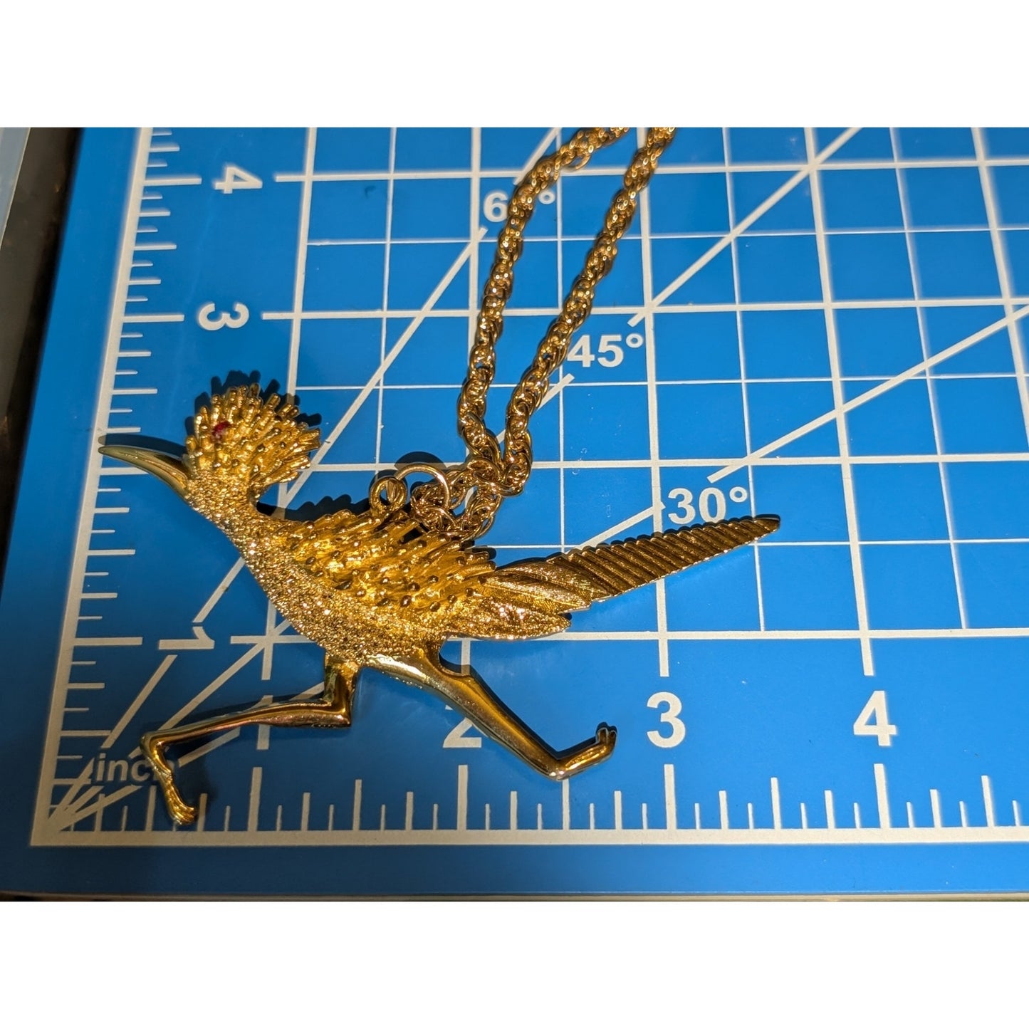 Roadrunner Circa 1970 Chunky Gold Plated On the Run Roadrunner Pendant Necklace
