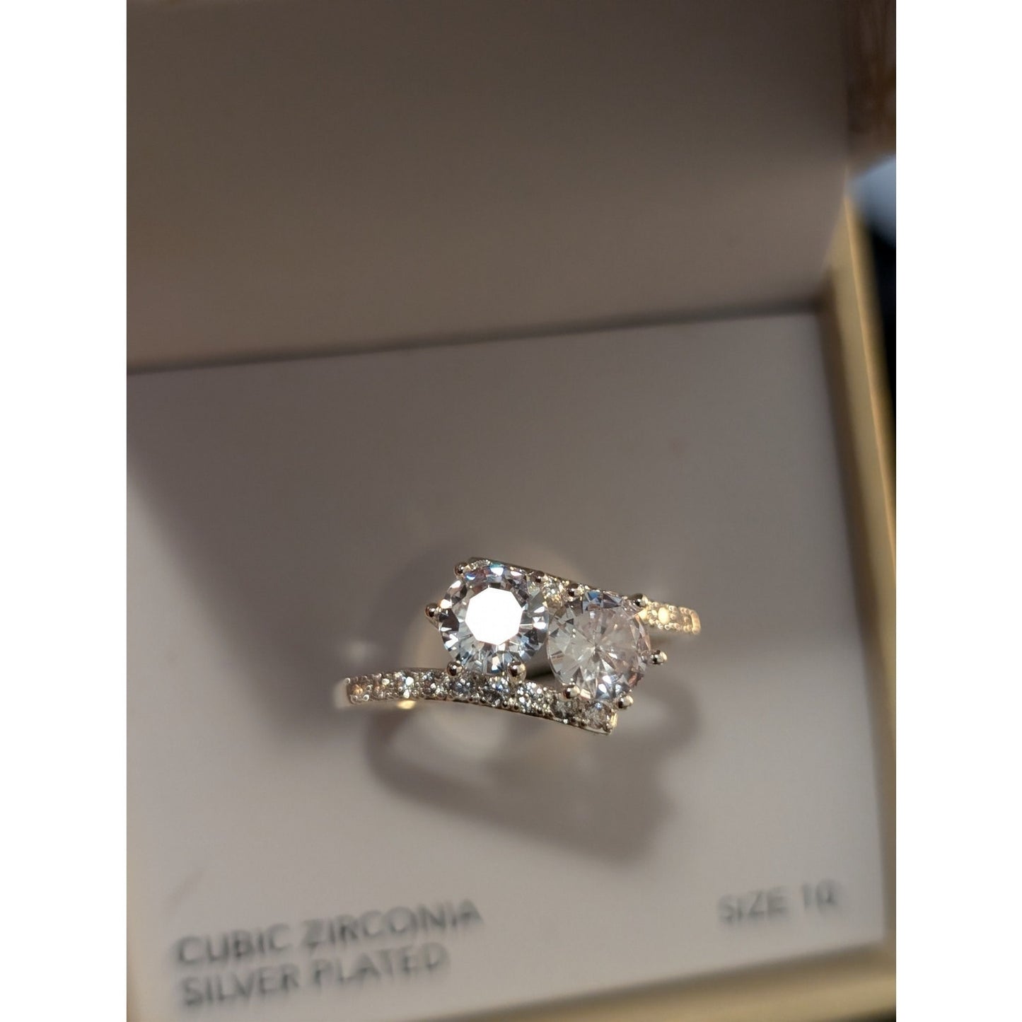 Charter Club NWT Double Solitaire CZ Silver Plated Ring Size 10