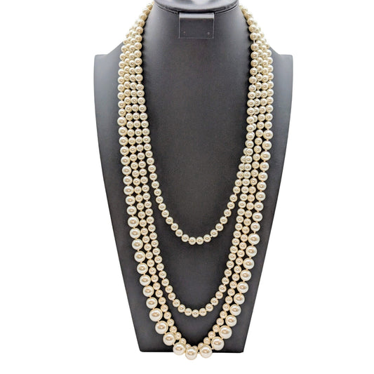 Lot of Three Strands Knotted Glass Faux Pearls to Layer or Wear Alone