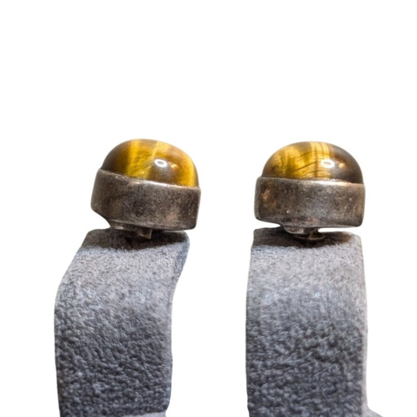 Vintage Sterling Silver Tiger's Eye Cabochon Stud Earrings
