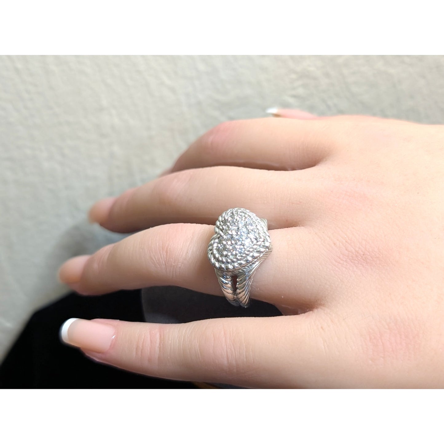 Judith Ripka Classic Diamonique 925 Sterling Silver Cluster Heart Ring Sz 5.75