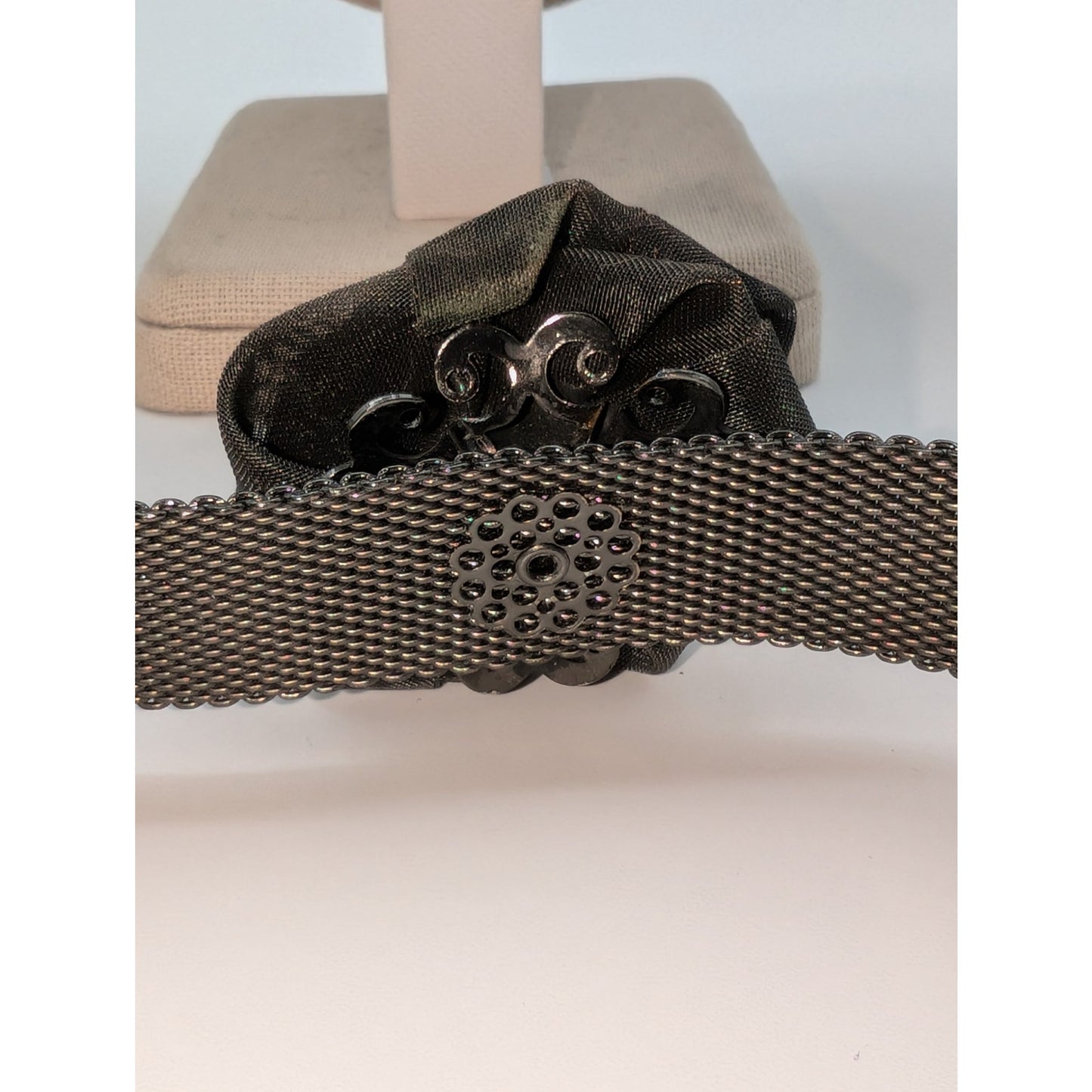 Gun Metal Mesh Metal Rose Choker 12"-17" Necklace