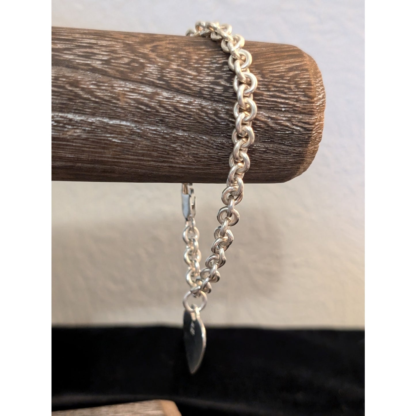 925 Sterling Silver Rolo Chain Link Heart Charm 7.5" Bracelet