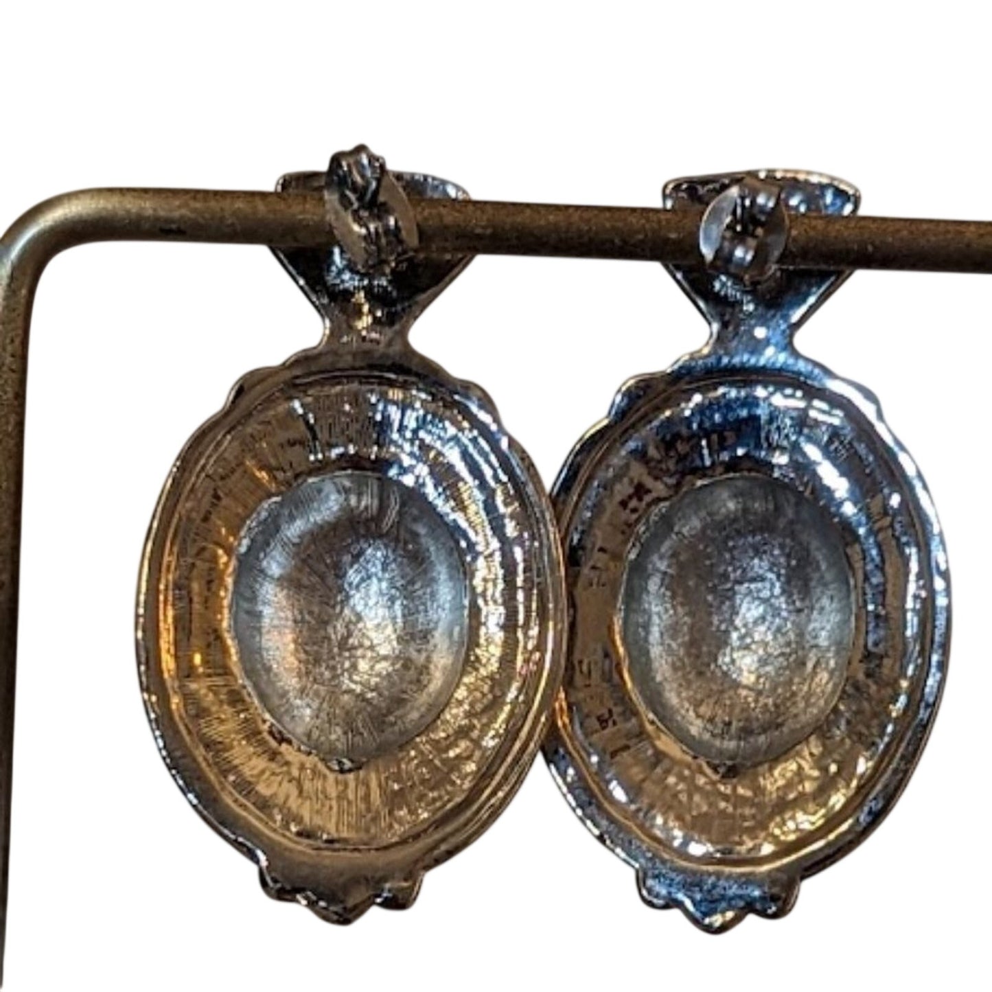 Two Toned Large Oblong Domed Pierced Earrings