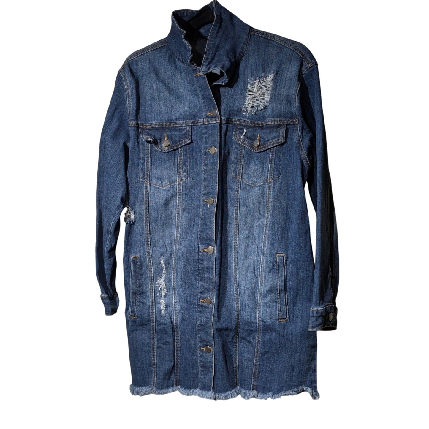 Judy Blue Distressed Long Sleeve Button Down Stretchy Denim Jacket Womens' Sz L