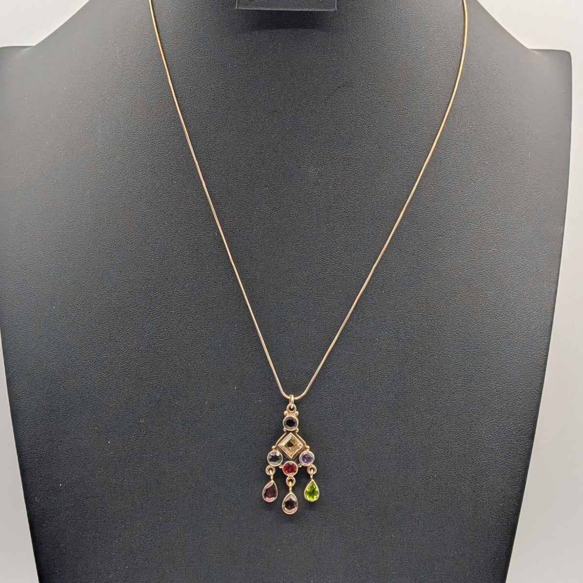 925 Sterling Silver Semi-Precious Gemstone Chandelier Pendant 20" Chain Necklace