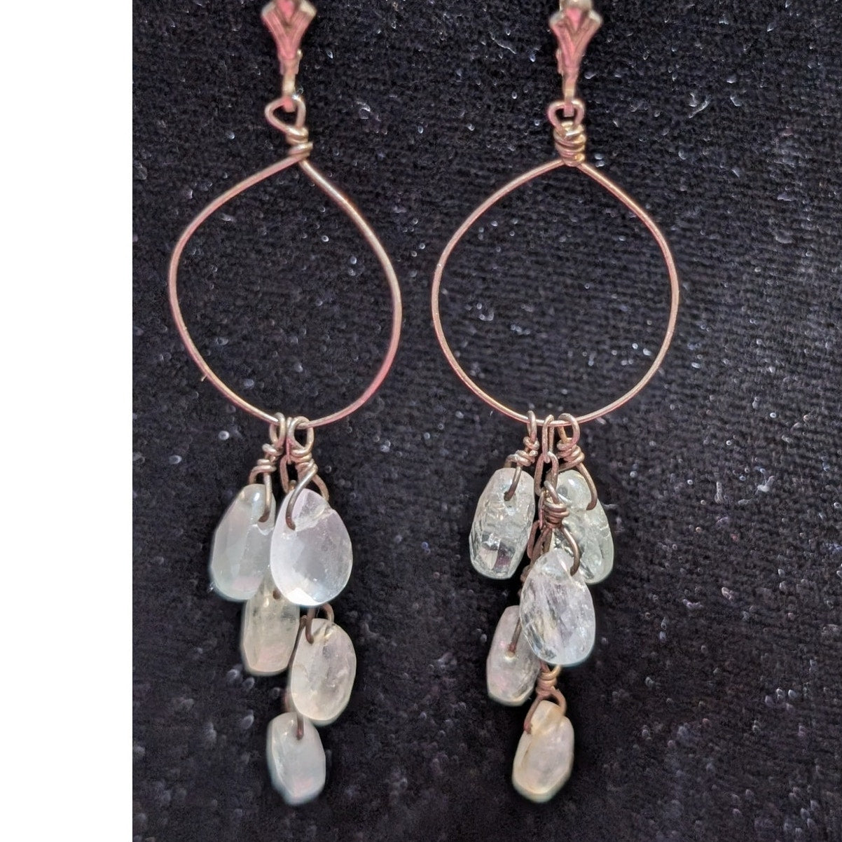 Vintage Aqua Teardrop Briolette Dangle Wire Lever Back Earrings