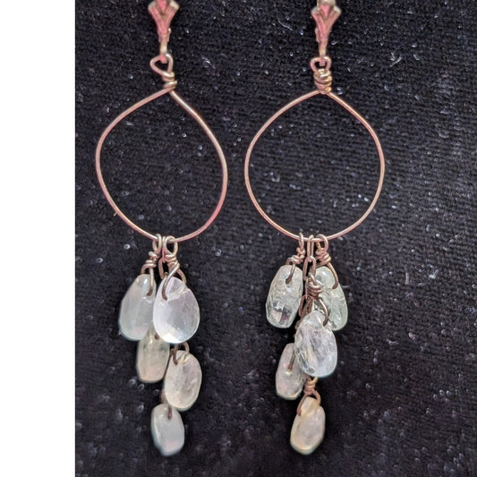 Vintage Aqua Teardrop Briolette Dangle Wire Lever Back Earrings