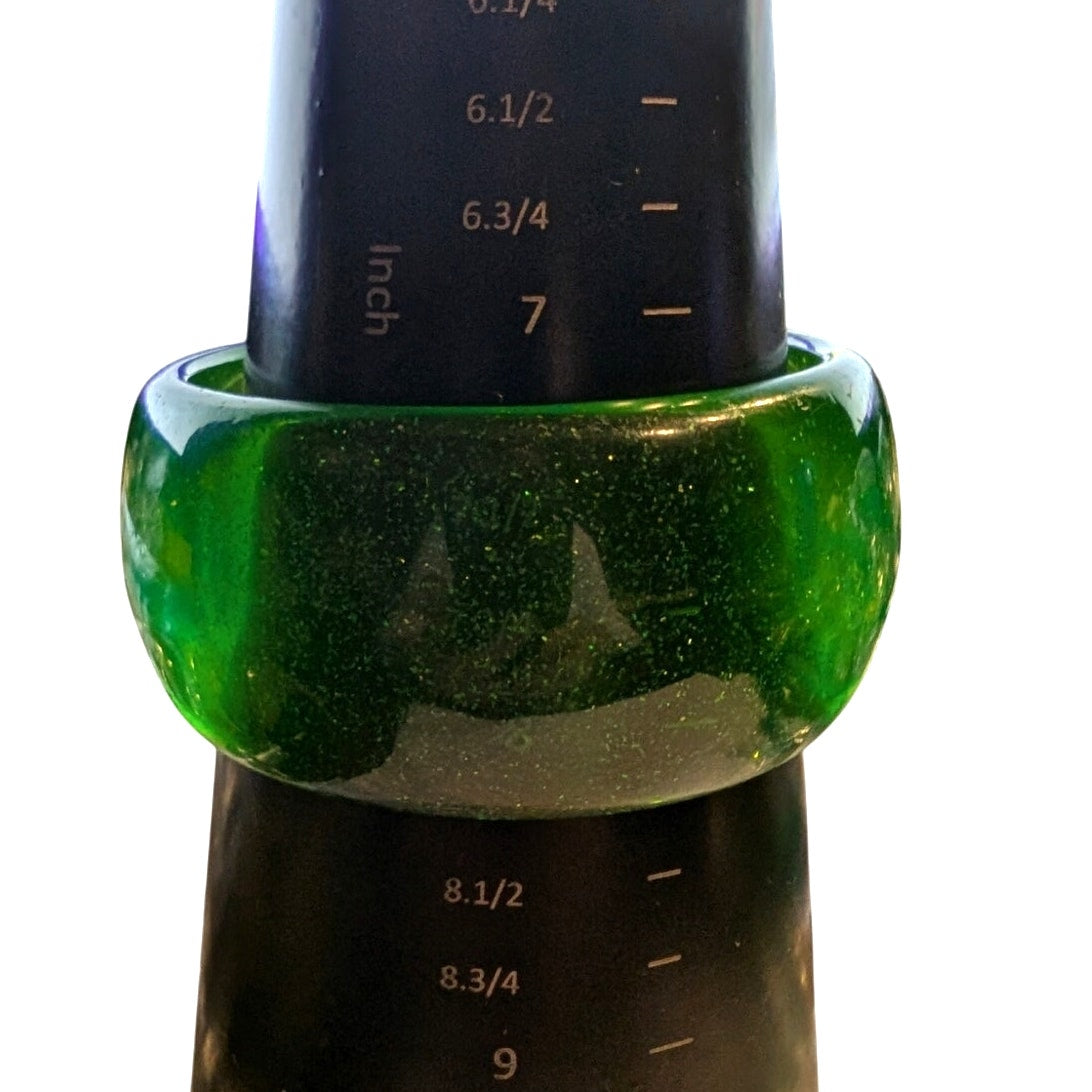 Vintage Green 1.5" Wide Lucite Translucent Glitter Sparkle Bangle Bracelet